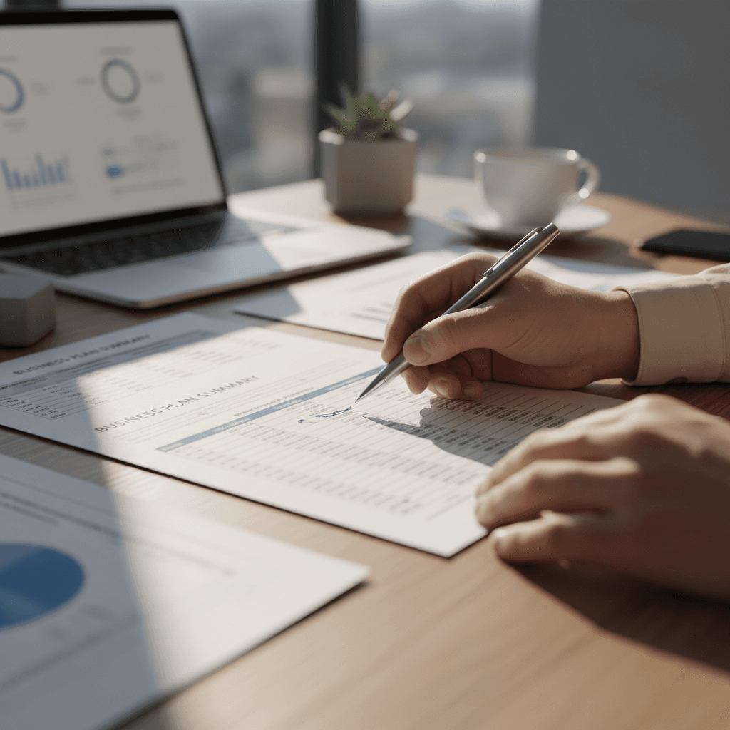 Professional reviewing financial documents in a modern office